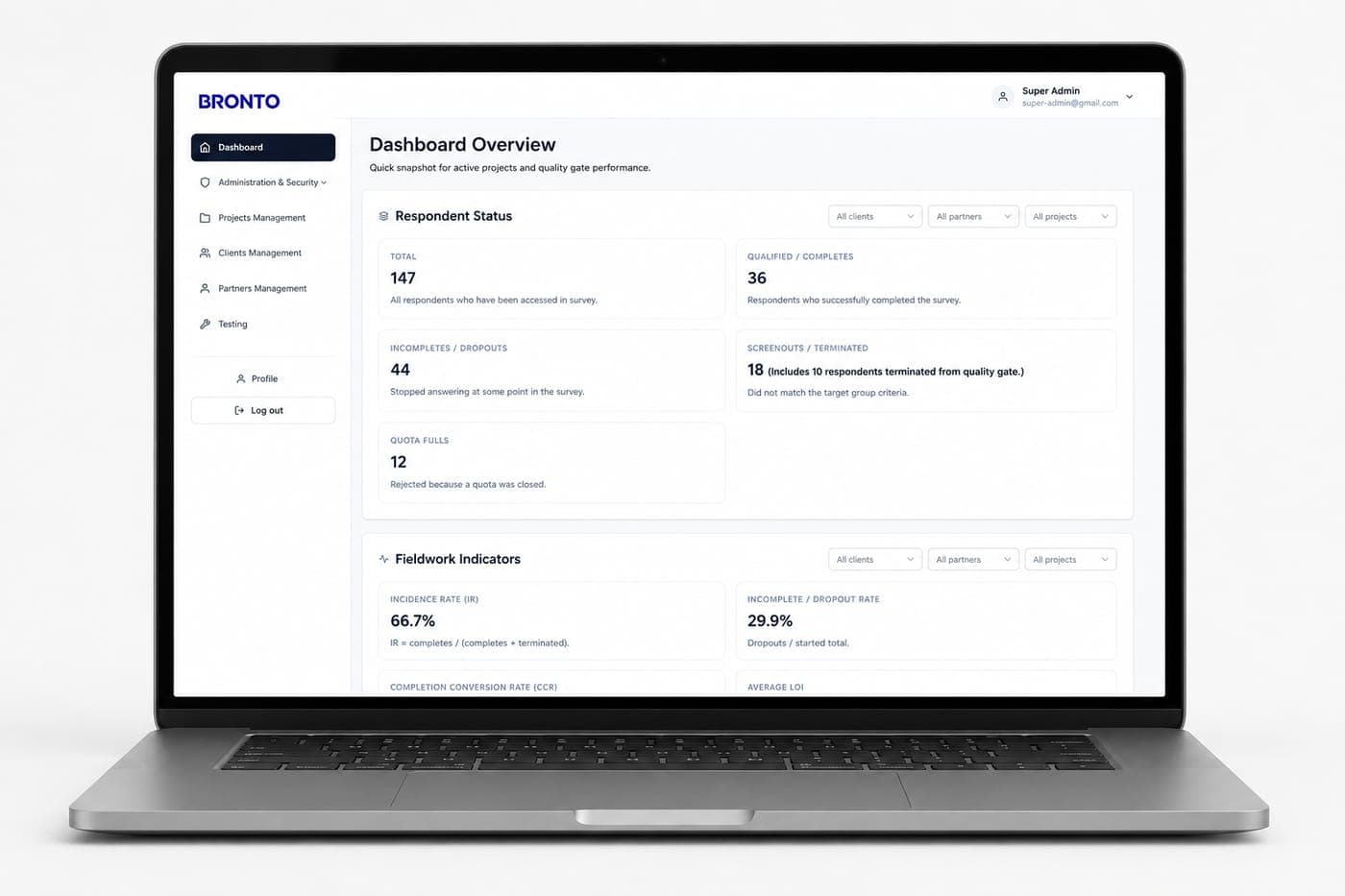 Bronto survey management dashboard