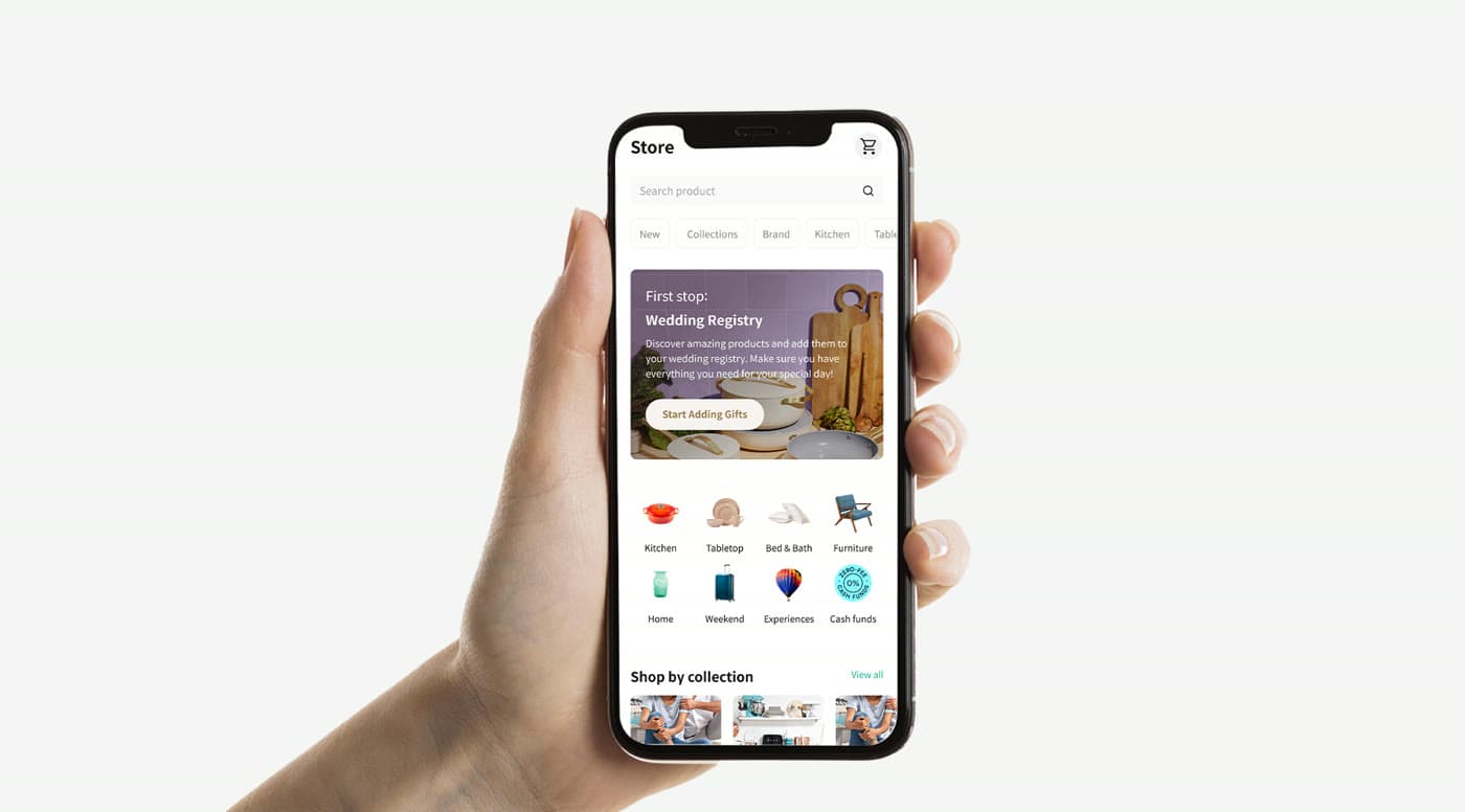 Registry wedding gift registry app shown on a phone